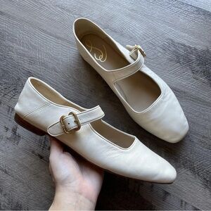 Sam Edelman Shoes Womens Size 10 White Leather Mary Jane Flats Square Toe Buckle